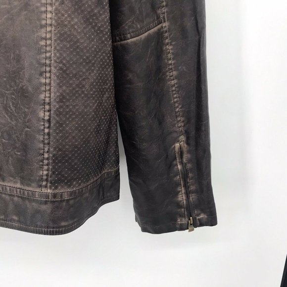 XRAY Slim-Fit Faux-Leather Brown Moto Jacket- XL - Picture 4 of 10